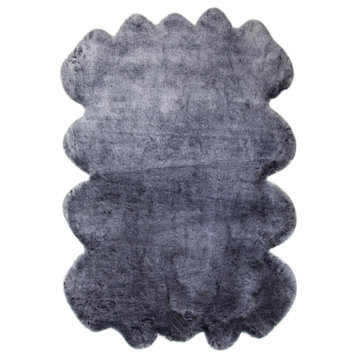 Gloss Beige Faux Fur Area Rug, Black