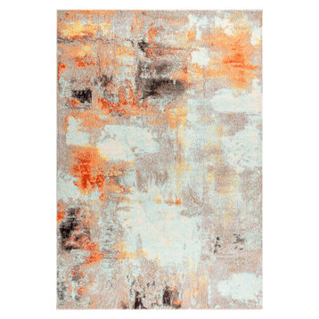 Contemporary POP Modern Abstract Vintage Area Rug, Cream/Orange, 8 X 10