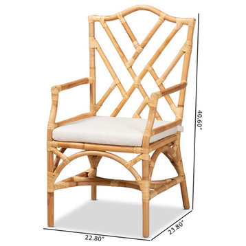 Bowery Hill 16.9" Modern Rattan/Fabric Armchair in Natural/Beige