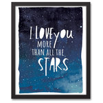 DDCG - I Love You More Than All The Stars 16x20 Black Framed Canvas - The  I Love You More Than All The Stars 16x20 Black Framed Canvas features an cute saying to hang in your kid's room. This framed canvas helps you add celestial designs your home. Digitally printed on demand with custom-developed inks, this exclusive design displays vibrant colors proven not to fade over extended periods of time. The result is a stunning piece of wall art you will love.