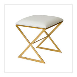 Worlds Away X Upholstered Stool, Gold/Wht Ostrich - Bar Stools And Counter Stools