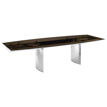 Allegra Manual Dining Table with Stainless Steel Base and Smoked Top
