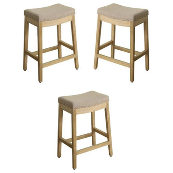 Home Square Blake 24" Wood and Fabric Backless Counter Stool in Brown - Set of 3