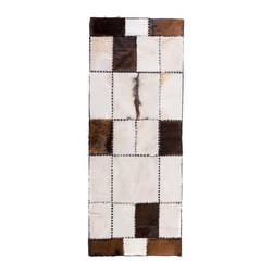 Unique Handmade Cowhide Patchwork Hallway Runner, Brown White, 6'7"x2'7" - Hall And Stair Runners
