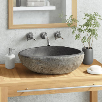 vidaXL Basin River Stone Oval 11.4"-15" Washroom Bathroom Basin Sink Bowl