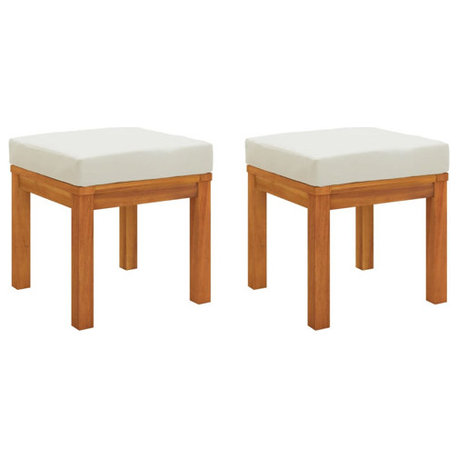 vidaXL Ottoman 2 Pcs Outdoor Patio Stool Seating with Cushions Solid Wood Acacia