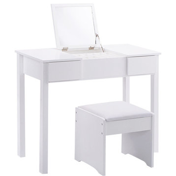 Costway White Vanity Dressing Table Set Mirrore Furniture W/Stool &Storage Box