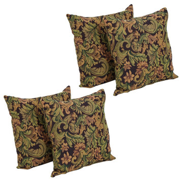 17" Tapestry Throw Pillows With Inserts, Set of 4, Brown Damask