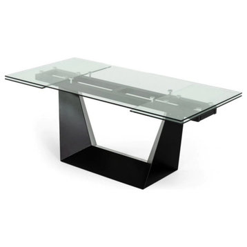 Cooke Modern Glass and Black Metal Extendable Dining Table