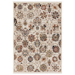 Jaipur Living - Vibe Althea Floral Cream/Multicolor Area Rug 5'X8' - Inspired by the vintage perfection of sun-bathed Turkish designs, the Zefira collection showcases detailed traditional motifs that have been updated with on-trend, saturated colorways. The Althea rug boasts an Oushak motif in moody tones of cream, red, blue, gray, green, orange, and beige. This power-loomed rug features cotton fringe detailing, a natural result of weft yarns, that echoes hand-knotted construction and adds brilliant texture to the plush, durable polypropylene pile.