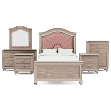 FOA Devado 5pc Rose Gold Wood Bedroom Set - Full+2 Nightstands+Dresser+Mirror