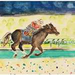Betsy Drake - Derby Winner Door Mat 18x26 - These decorative floor mats are made with a synthetic, low pile washable material that will stand up to years of wear. They have a non-slip rubber backing and feature art made by artists Dick Hamilton and Betsy Drake of Betsy Drake Interiors. All of our items are made in the USA. Our small door mats measure 18x26 and our larger mats measure 30x50. Enjoy a colorful design that will last for years to come.