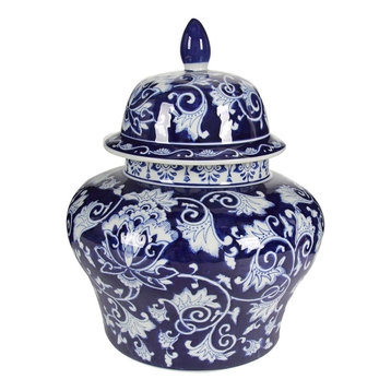 A&B Home D14X17" Aline Blue White Ginger Jar