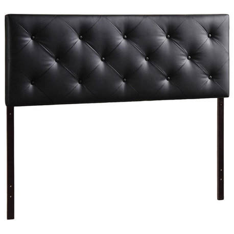 Bowery Hill Faux Leather Tufted King Panel Headboard in Black