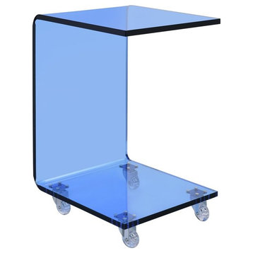 Bowery Hill Modern Acrylic Plastic Snack Table in Clear Blue