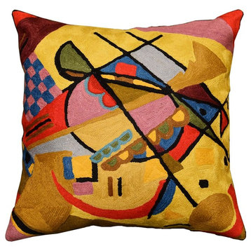 Kandinsky Yellow Gold Pillow Cover Varyagi Hand Embroidered Wool 18x18"