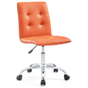 Prim Armless Mid Back Faux Leather Office Chair, Orange
