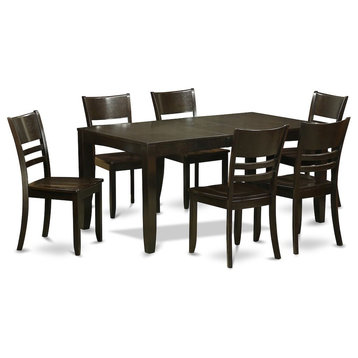 7-Piece Dining Set, Kitchen Tables With Leaf and 6 Chairs, Cappuccino