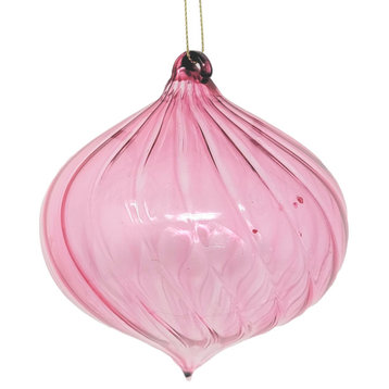 Large Antique Style Pink Glass Twist Ornament, 2.5", Single