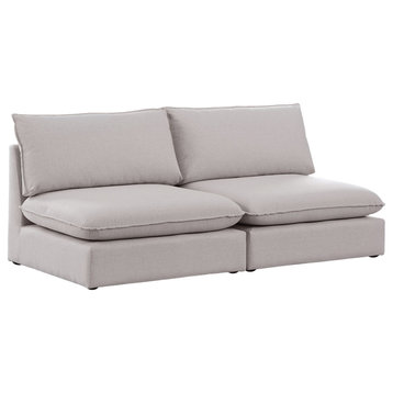 Mackenzie Linen Textured Fabric Upholstered 2-Piece Modular Sofa, Beige