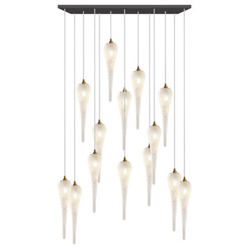 Icicle 14 Blown Glass Chandelier, Black, 48", Clear Glass