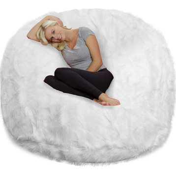 Ultra Soft Bean Bag Chair, Memory Foam With Faux Fur Cover, Comfortable, White