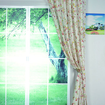 Colorful Floral Back Tab Printed Cotton Curtain Carmine Red Color