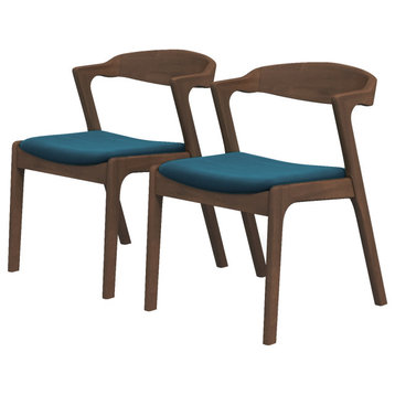 Walton Mid-Century Modern Solid Wood Velvet Dining Chair, Set of 2, Blue