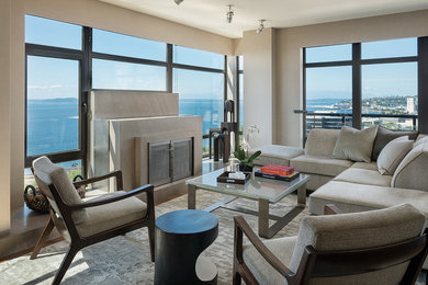 Trendy living room photo in Seattle