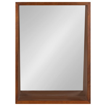 Hutton Wood Framed Wall Mirror with Shelf, Walnut Brown 18x24