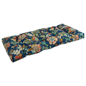 42"X19" Squared Patterned Polyester Tufted Loveseat Cushion, Telfair Peacock