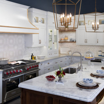 Modern White Kitchen with Gold Accents - Milford Showroom - Scandia Kitchens