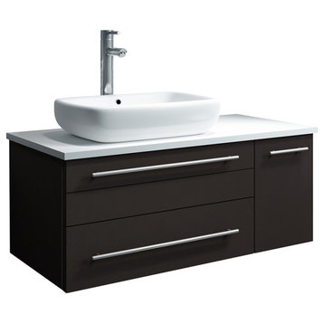 Lucera Wall Hung Bathroom Cabinet With Top & Vessel Sink, Espresso, Left, 36"