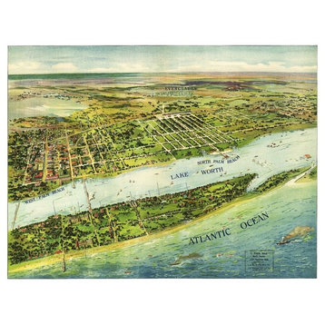 Old Map of Palm Beach & Lake Worth Florida 1915, Vintage Map Art Print, 24"x36"