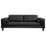 Armen Living - Wynne Contemporary Sofa With Brown Wood Legs, Black - The Armen Living Wynne contemporary genuine leather sofa is an ideal comfort piece for the modern household. Sporting a sleek genuine cowhide leather upholstered frame supported by Dacron fiber to prevent wrinkles and cracks, the Wynne is guaranteed to maintain its comfort and durability for many years to come. The Wynne's plush seat is elegantly tufted and accented beautifully by the addition of two cylindrical throw pillows. Aesthetically modern and fashion forward, the sophisticated look and durability of its hardwood brown legs support the Wynne's design. The Wynne sofa can be paired with the Wynne loveseat and chair to create a cohesive living room experience that is sure to elicit complements at your next gathering. The Wynne sofa is available in your choice of rich black or beautiful brown leather.
