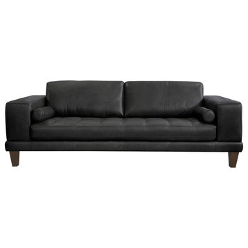 Wynne Contemporary Sofa With Brown Wood Legs, Black