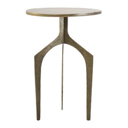 Antique Brass and Wood End Table - Side Tables And End Tables