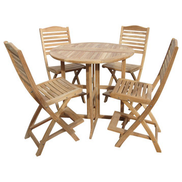 Grade A Teak 39" Round Folding Counter Table With 4 Folding Chairs