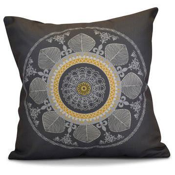 Stained Glass Geometric Print Pillow, Gray, 18"x18"