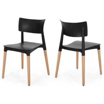 Isabel Dining Chair With Beech Wood Legs, Set of 2, Black, Natural