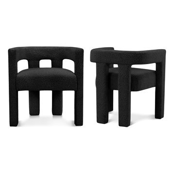 The Camille Dining Chair, Black, Bouclé Fabric