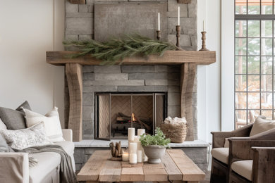 Patio - southwestern patio idea in Montreal with a fireplace and a pergola