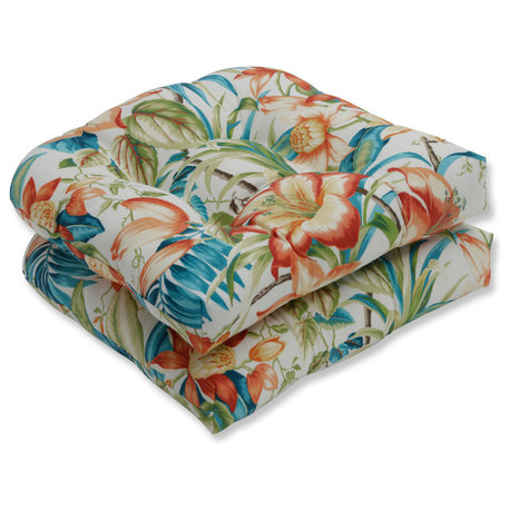 Botanical Glow Tiger Lily Wicker Seat Cushions, Set of 2, 19"x19"x5"