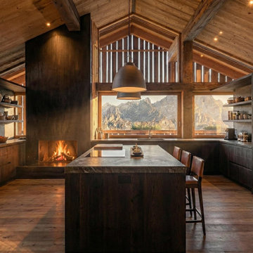 "The Dolomite Obsidian Hearth" Modern Kitchen Alpine Chalet #interiordesign