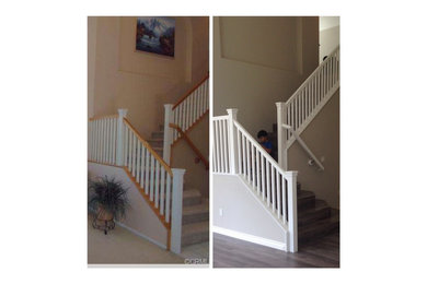 Inspiration for a mid-sized painted l-shaped staircase remodel in Los Angeles with wooden risers