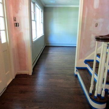 COLD SPRING HARBOR - NEW INSTALL + SAND OLD FLOOR: RED OAK W JACOBEAN & TRAFFIC