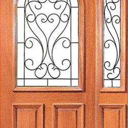 Prehung Mahogany Radius Lite Front Door One Sidelight Ironwork - Front Doors