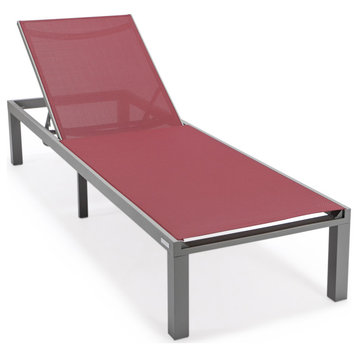 LeisureMod Marlin Patio Chaise Lounge Chair With Gray Frame, Burgundy