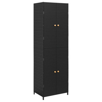 vidaXL Storage Unit Outdoor Storage Cabinet Patio Storage Box Black Poly Rattan