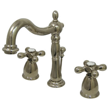Classic Widespread Bathroom Faucet, Curved Spout & 2 Levers, Polished Nickel